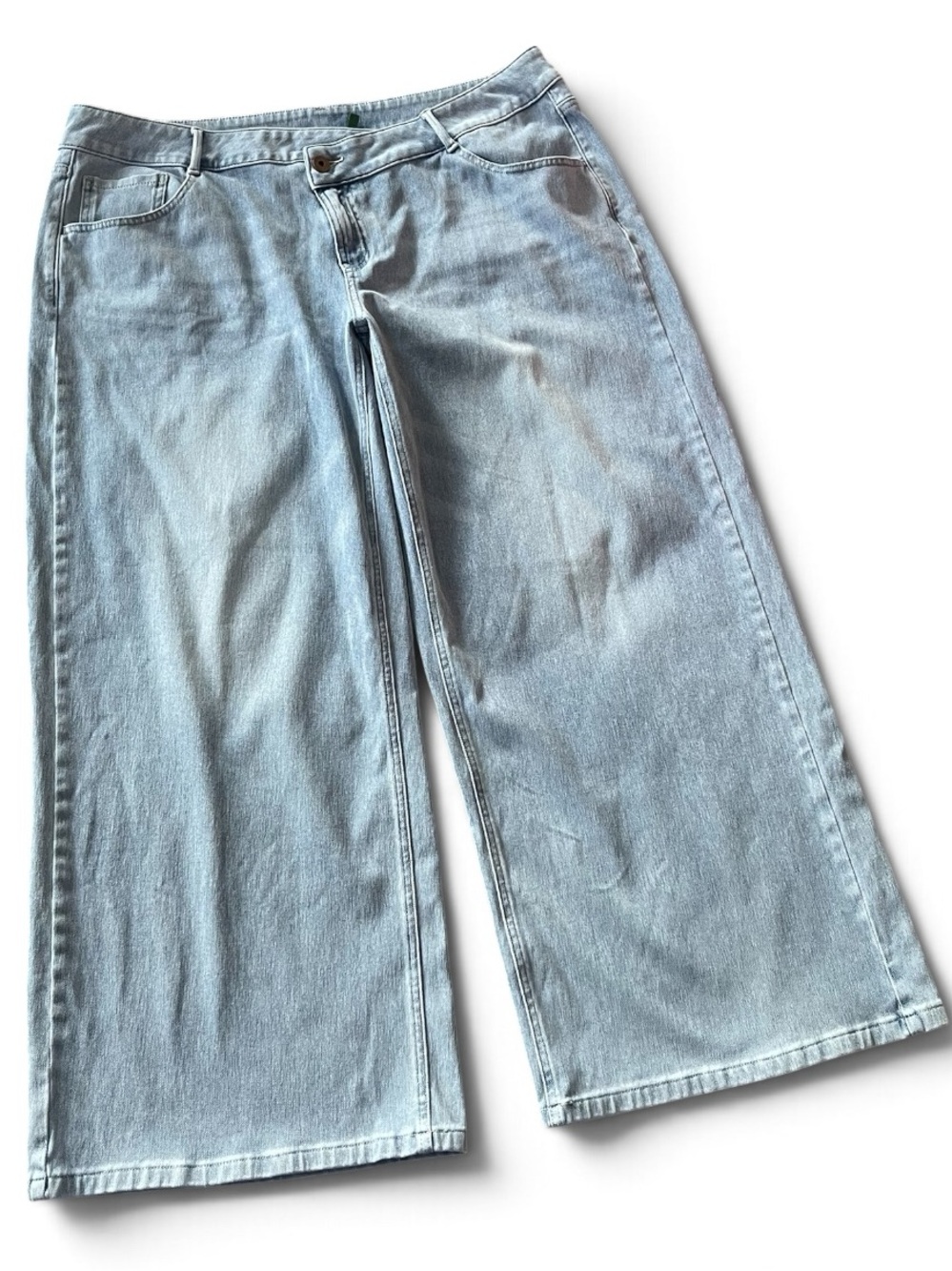 Halara Petite Light Blue Asymmetrical Waistline Straight Wide Leg Jeans Sz XL